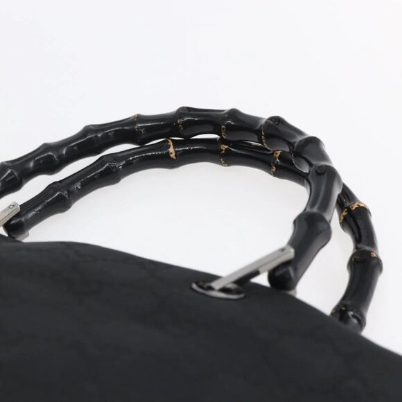 GUCCI Bamboo GG Canvas Hand Bag Black Silver 002 1010 3754 Auth 154446 - Picture 9 of 16